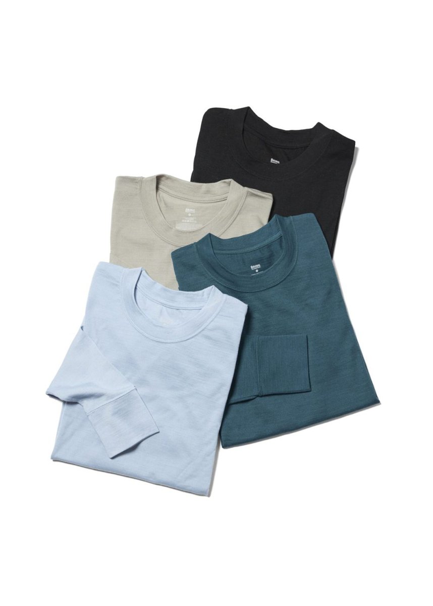 「ワンダーウェア ミッドTシャツ ロングスリーブ2.0」各￥14,300／4色展開（フォレストグリーン、ライトグレー、ライトブルー、ブラック）