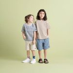 「ECO HYBRID KIDS BORDER TEE」￥4,400／3色展開（ライトグレー×ブルー、ライトグレー×キャメル、ライトグレー×ピンク）