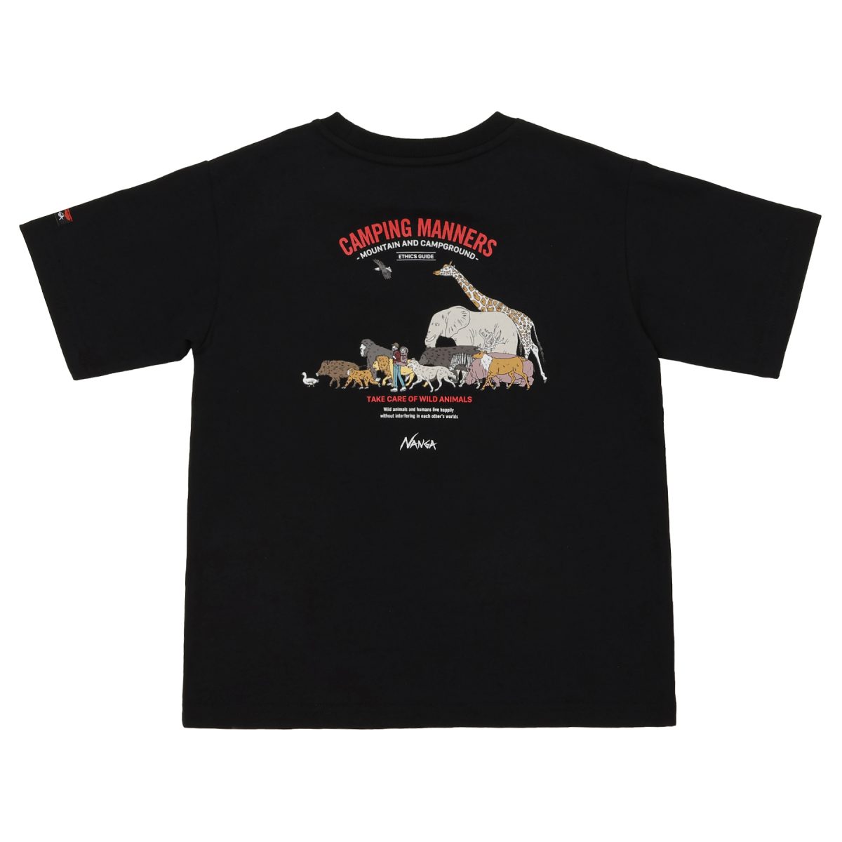 「ECO HYBRID CAMPING MANNERS WILD ANNIMALS KIDS TEE」￥4,400／ブラック