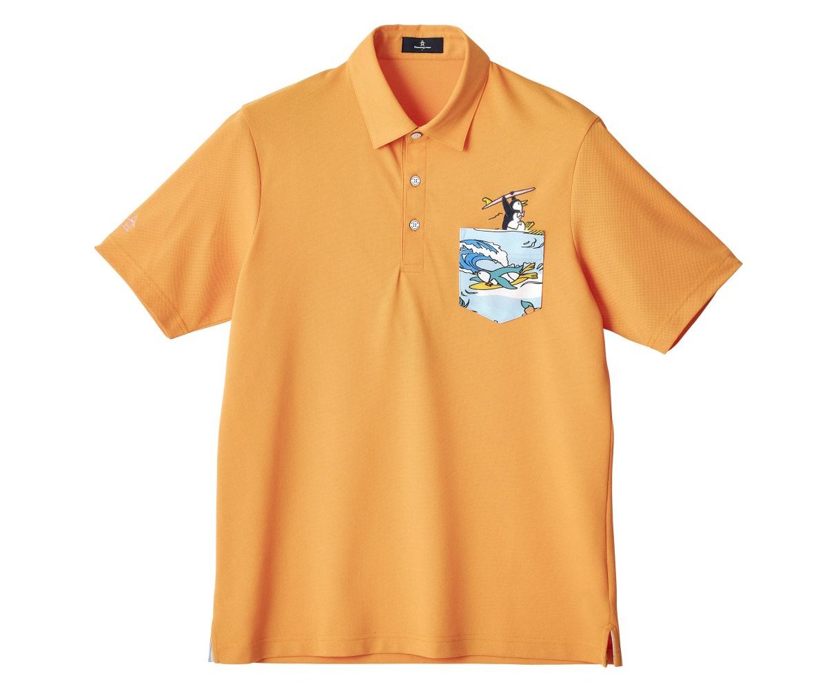 「ペンギン刺繍デザイン半袖シャツ」￥18,700／3色展開（オレンジ、サックス、ホワイト）