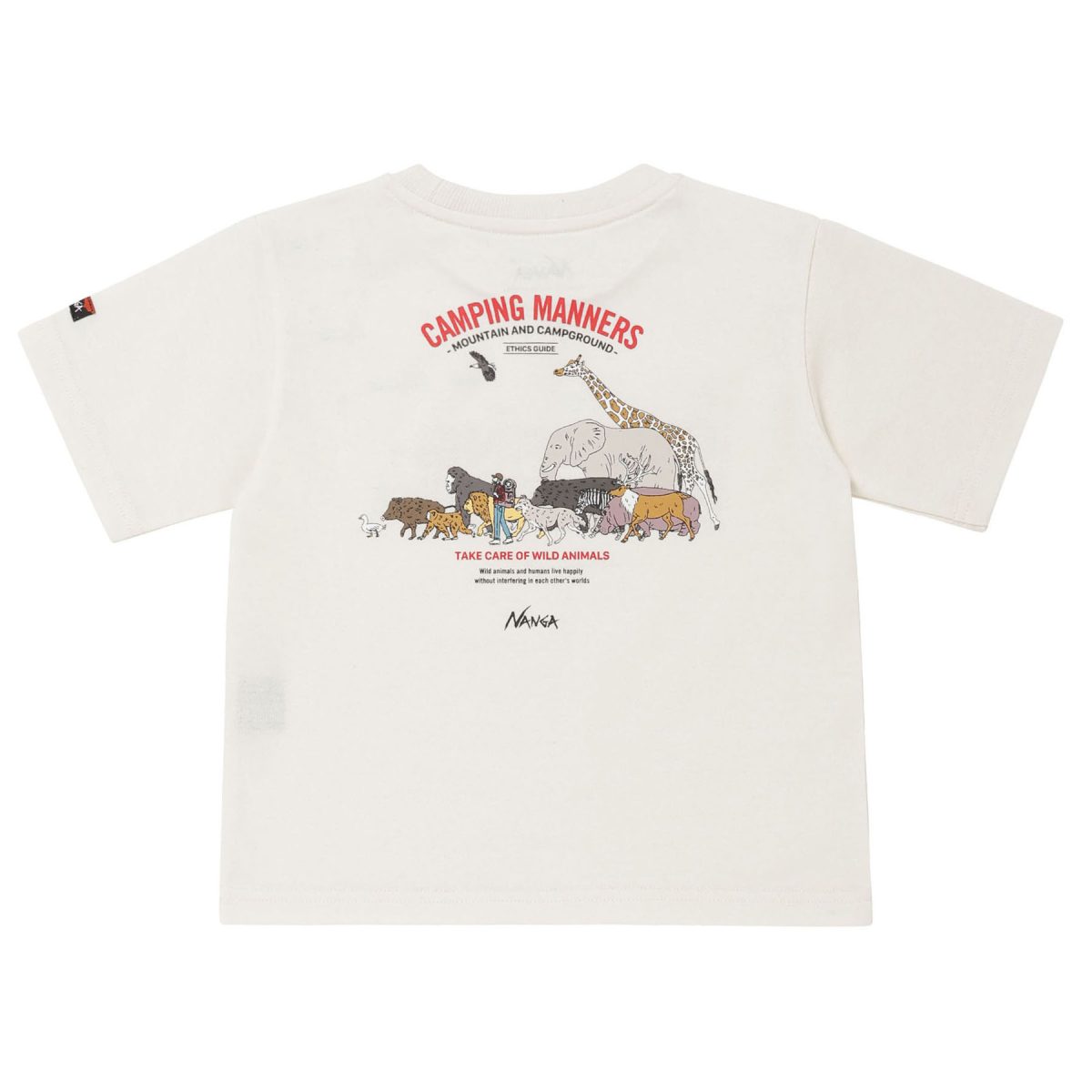 「ECO HYBRID CAMPING MANNERS WILD ANNIMALS KIDS TEE」￥4,400／ホワイト