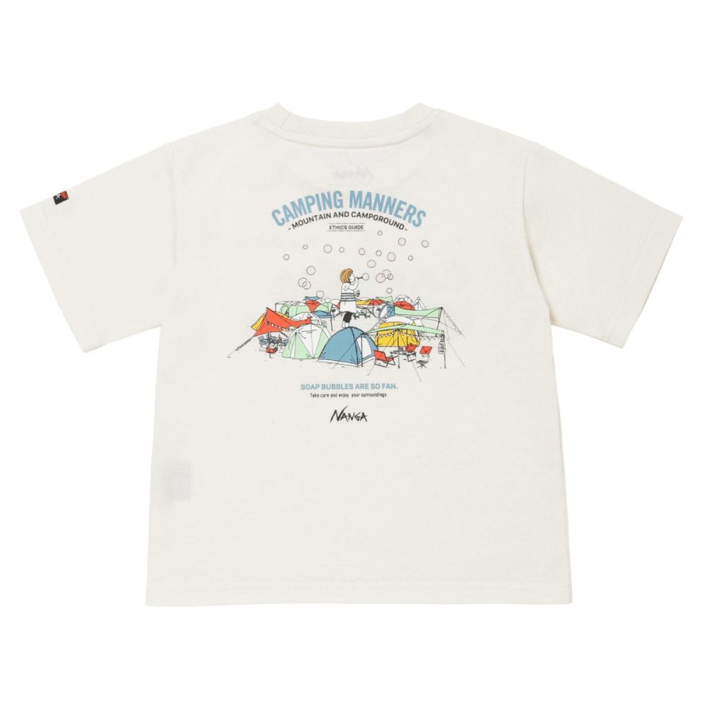 「ECO HYBRID CAMPING MANNERS SOAP BUBBLES KIDS TEE」￥4,400／ホワイト