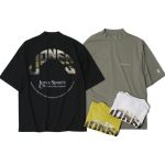 「モックネック半袖Tシャツ」各￥17,600／4色展開（ブラック、ホワイト、ブライトゴールド、オリーブグリーン）