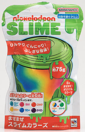 スカイブルー、ピンク、オレンジ(全6色)など、どの色が入っているかわからない「まぜまぜスライムカラーズ」。単色でも、混ぜてオリジナル色を作っても楽しい。￥495

ⓒ2024 Viacom International Inc. All Rights Reserved. Nickelodeon, Slime and all related titles, logos andcharacters are trademarks of Viacom International Inc.