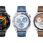 ファーウェイ HUAWEI WATCH GT 5 46mm 左）ブラック（フルオロエラストマー）￥33,880（税込） 中）ブルー（表面織物加工フルオロエラストマー）￥36,080（税込） 右）ブラウン（レザー）￥36,080（税込）