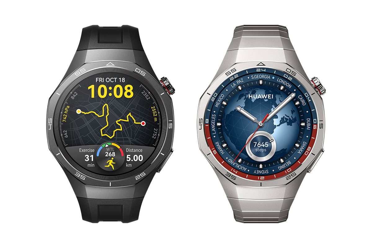 ファーウェイ HUAWEI WATCH GT 5 Pro 46mm 左）ブラック（フルオロエラストマー）￥48,180（税込） 右）チタニウム￥65,780（税込）