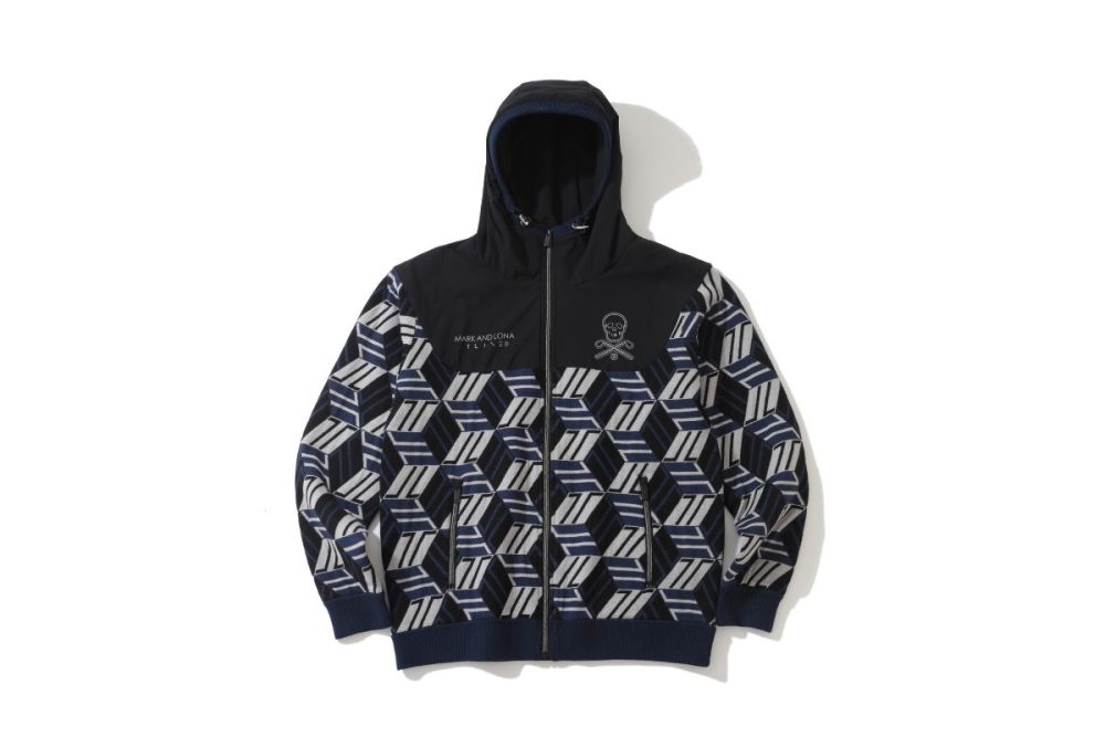 マーク＆ロナ「GeoLine Hybrid Hoodie Jacket」￥66,000／ブラック