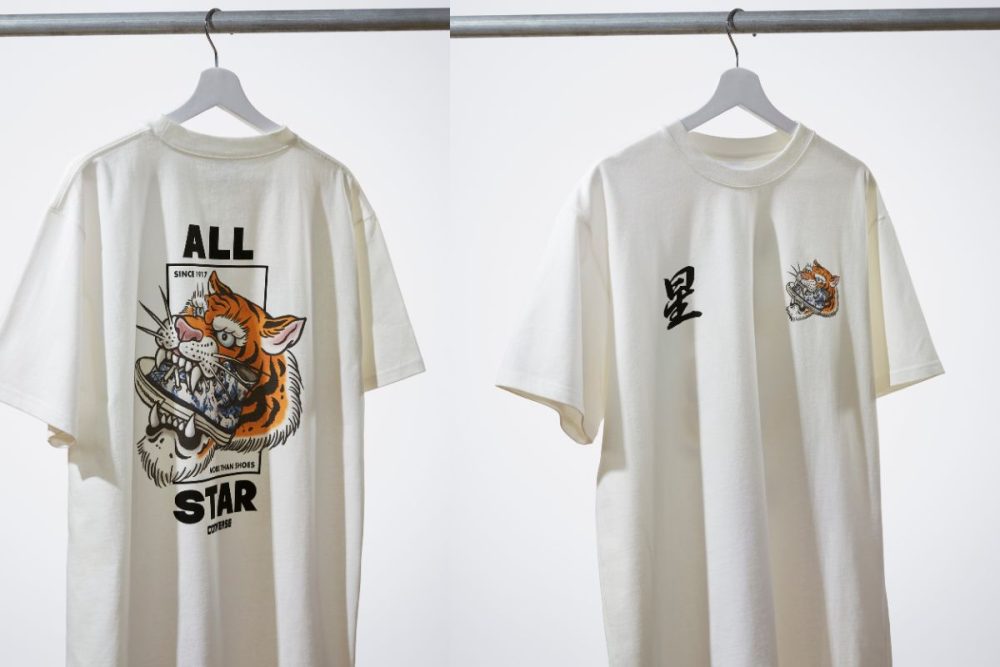 コンバース「CV TIGER PRINT T SHIRT WHITE」￥5,280／ABC-MART GRAND STAGE 一部店舗限定