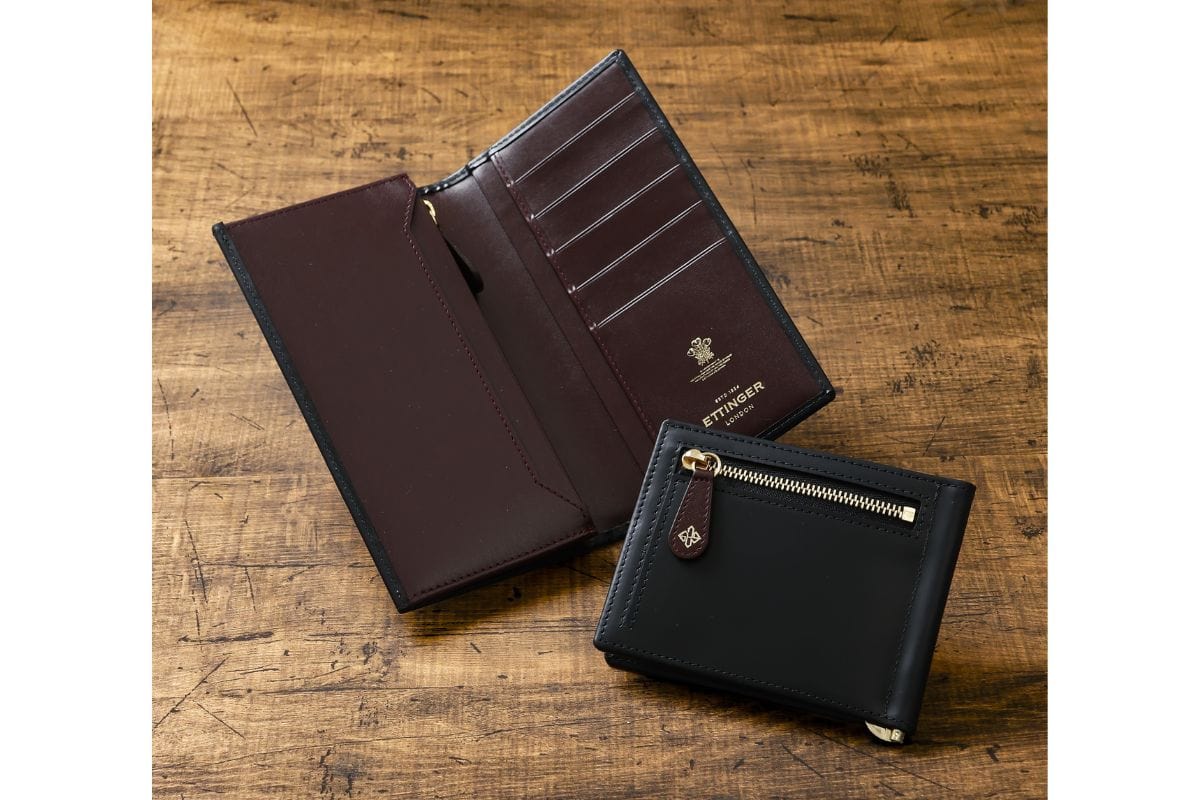 エッティンガー「KS2112 SLIM LONG WALLET」￥70,400、エッティンガー「KS2194 MONEY CLIP WITH ZIP」￥55,000