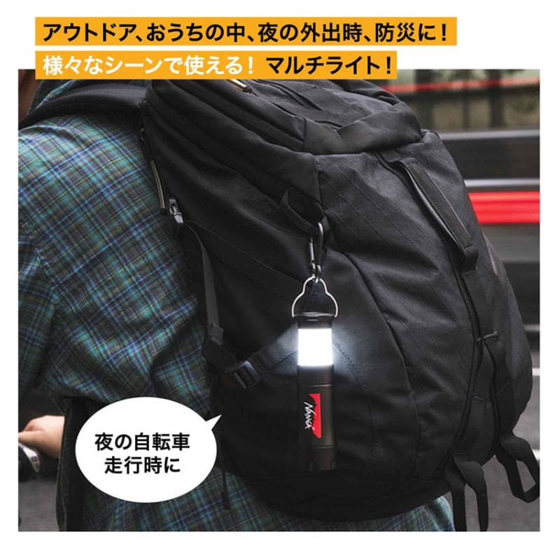 モノマックス2025年1月号 特別付録は「ナンガ　LEDライト」 カバンに取り付ければ、夜間の自転車運転時も安心