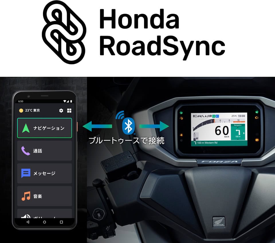 車両とスマートフォンをBluetoothによって連携させてハンドルのセレクトスイッチや別売りのヘッドセットでの音声入力によって音楽再生やナビゲーション等のアプリの操作を可能にするHonda RoadSync