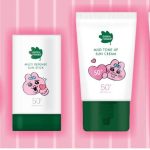 韓国高麗人蔘社 （左）グリーンフィンガー マルチディフェンスUVクッション　SPF50+ PA++++　￥2,980（税込） （中左）グリーンフィンガー マルチディフェンスUVスティック SPF50+ PA++++　￥1,980（税込） （中右）グリーンフィンガー マイルドトーンアップUVクリーム SPF50+ PA++++　50ml　￥1,390（税込） （右）グリーンフィンガー ウォータリーエッセンスUVクリーム　SPF50+ PA++++　50ml　￥1,390（税込） （すべてドン・キホーテにて発売中〈一部店舗を除く〉）
