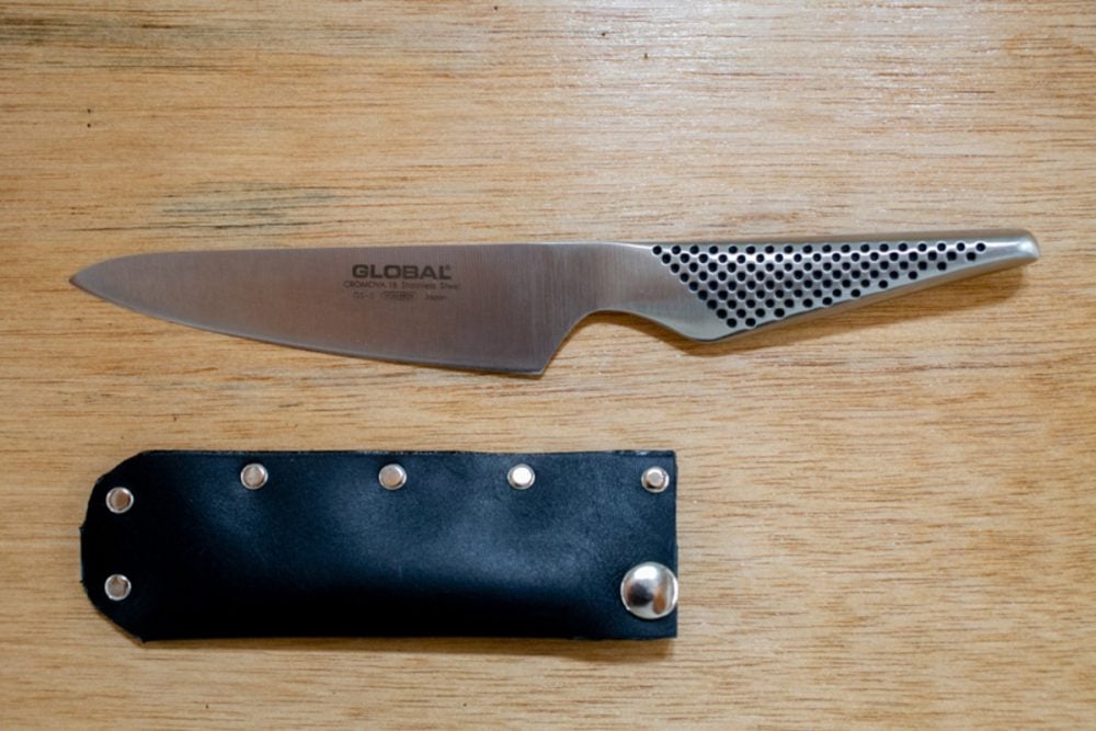 縫わずに作るナイフケースは、グローバルのペティナイフ用を作製