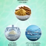 ビタミンE誘導体（酢酸トコフェロール）を含む3つの有効成分がニキビを防いでニキビのあとの肌をケア