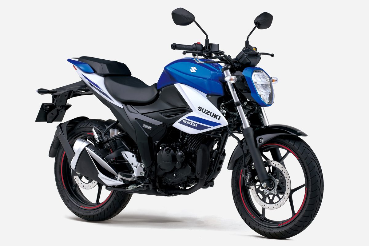 ジクサー150のトリトンブルーメタリック／パールグレッシャーホワイトカラー