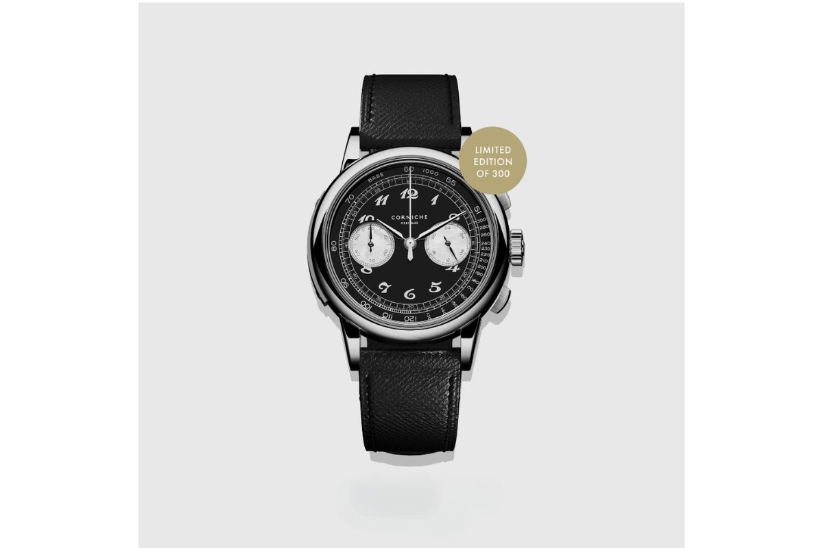 コーニッシュ「ノワールブランクロノグラフ」￥97,900／クオーツ／39㎜径／5気圧防水／世界限定300本