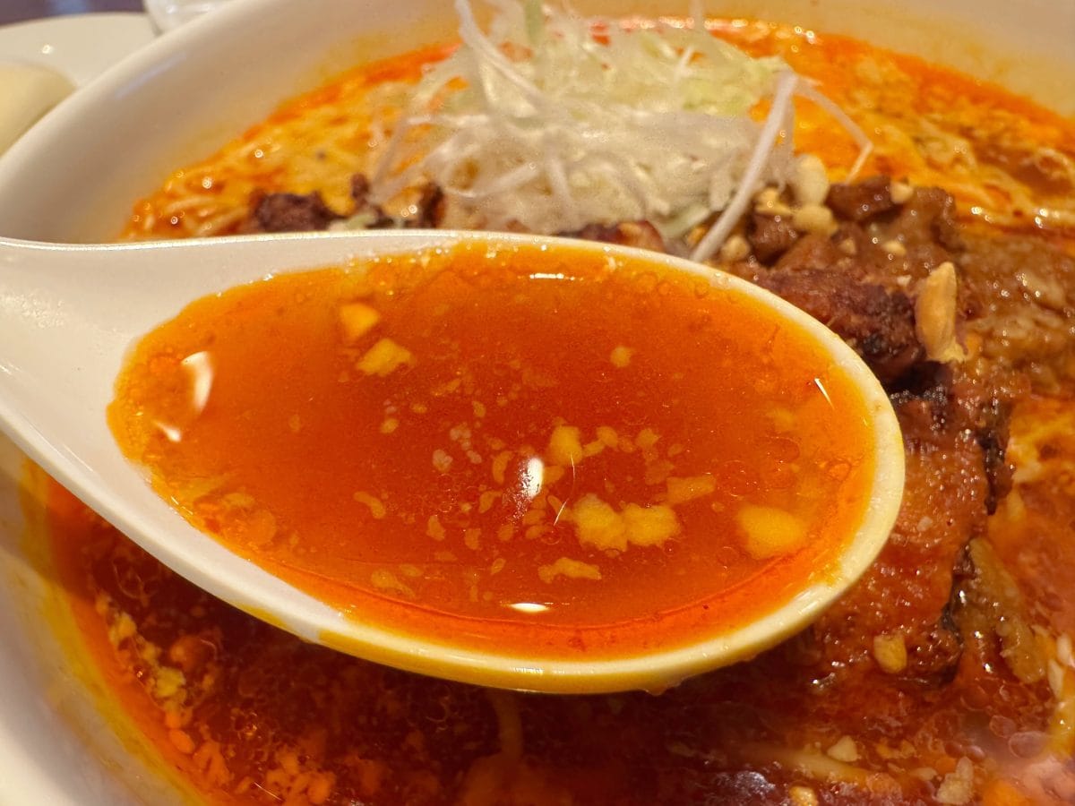 真っ赤なスープは深みのある辛みと酸味が交じり合った複雑でスパイシーな味わい