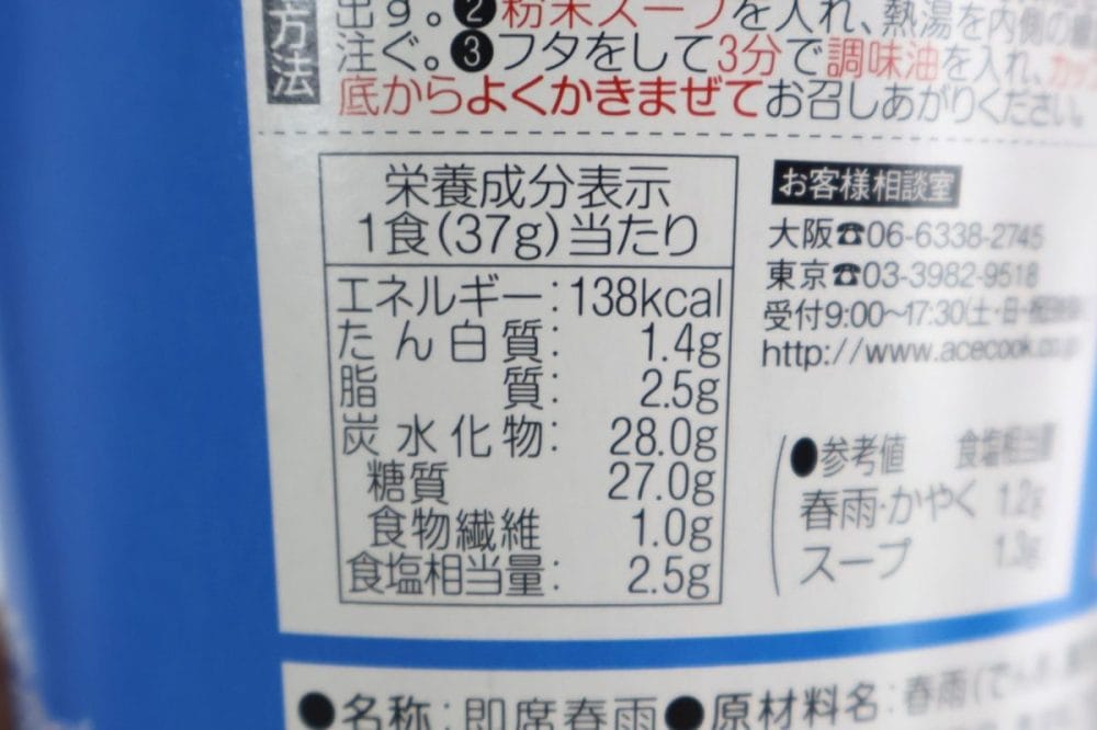 カロリーは1食あたり138kcal、脂質2.5g、食塩2.5g