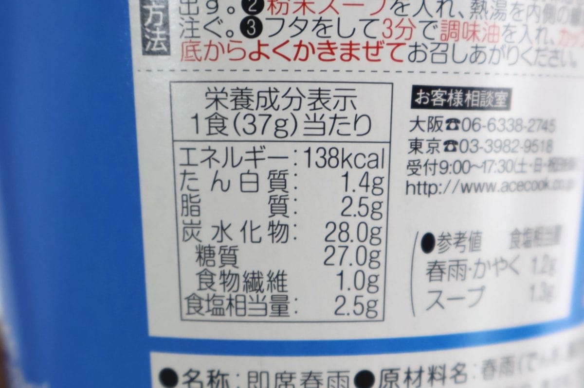 カロリーは1食あたり138kcal、脂質2.5g、食塩2.5g