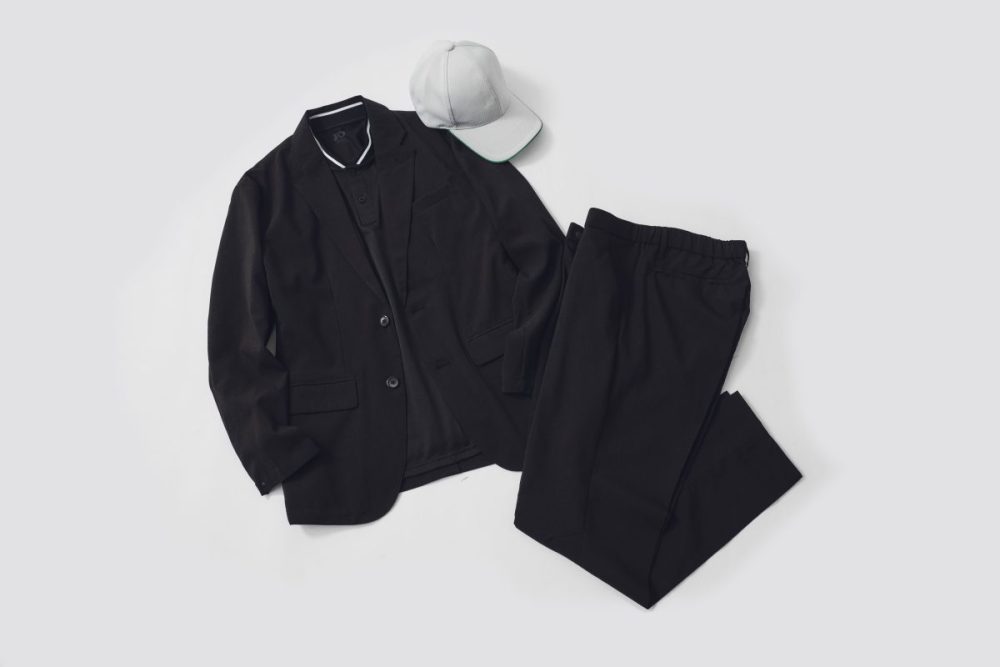 夏用のセットアップなので、ビジネスに使えるのはもちろん、ゴルフにも使えるのが本作の魅力
