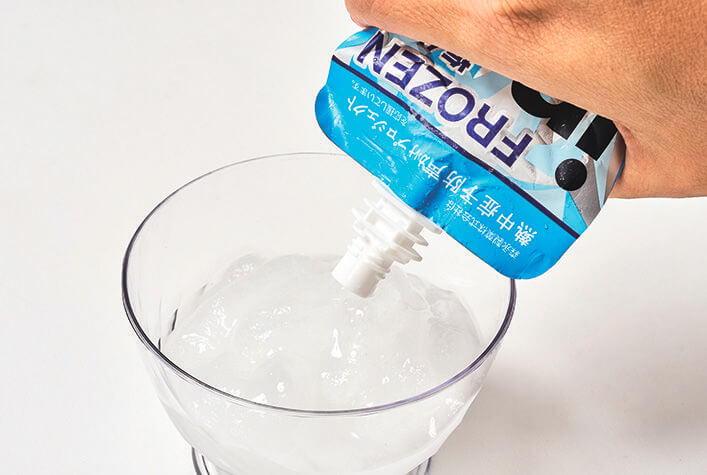 冷凍してもゼリー食感で、すぐに飲めて火照った体を内側から瞬間冷却