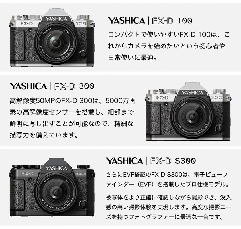 YASHICA FX-Dシリーズの3機種がMakuakeで先行販売されています