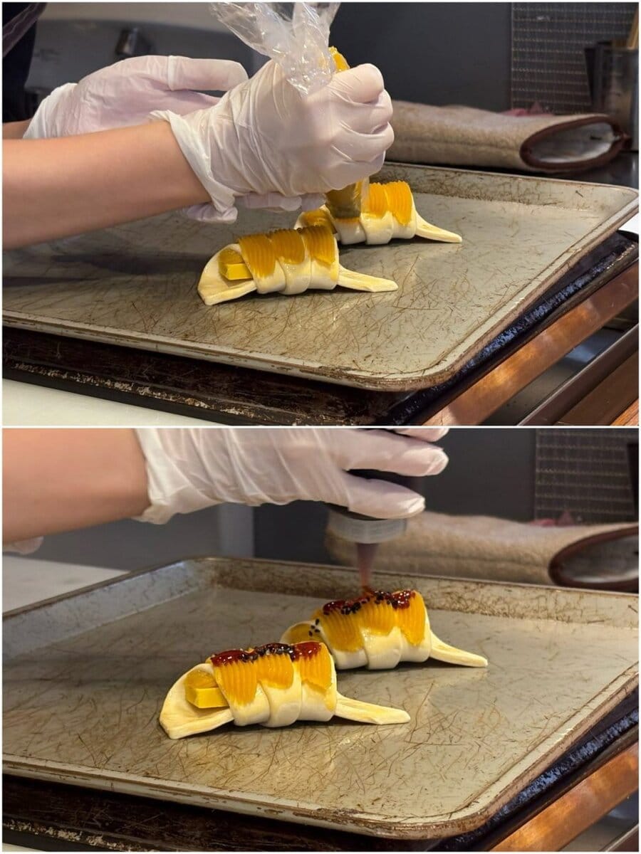 安納芋クリームのほか、ビターカラメルソースや黒ゴマなんかものっかっている
