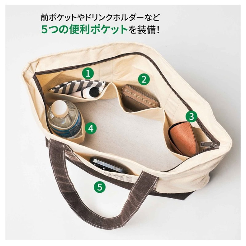 モノマックス2025年11月号 特別付録は「紀ノ国屋　5ポケット付き！トートバッグ」！ 前ポケットやドリンクホルダーをはじめ、便利な5つのポケットを搭載