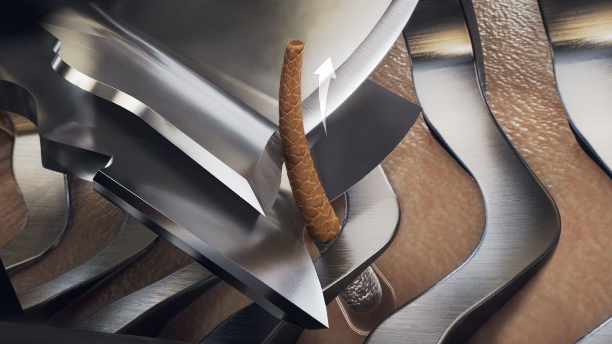 ヒゲを根元から引き上げて、肌の下-0.08㎜の深剃りへ