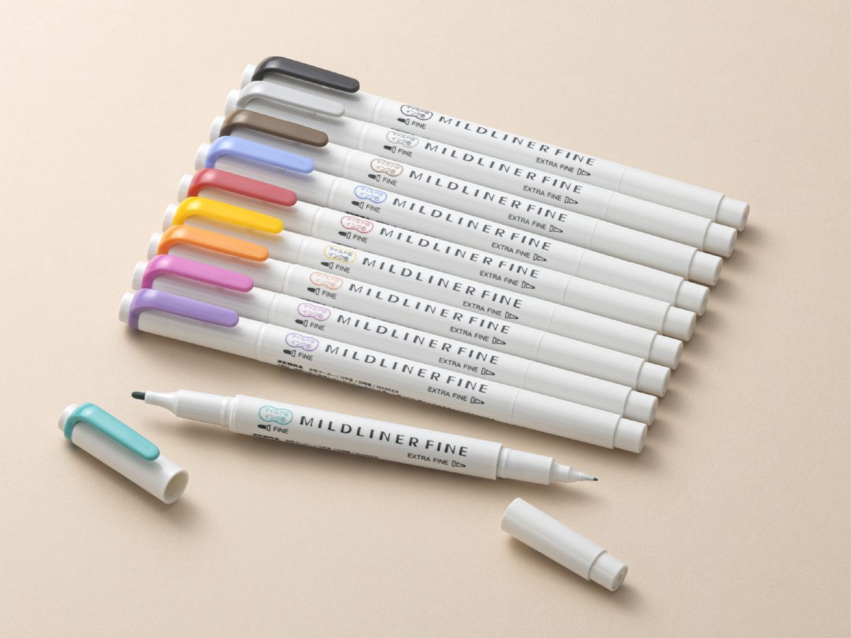 ゼブラ「マイルドライナーファイン」各¥165/水性マーカー/細・極細両用/水性顔料インク/全10色