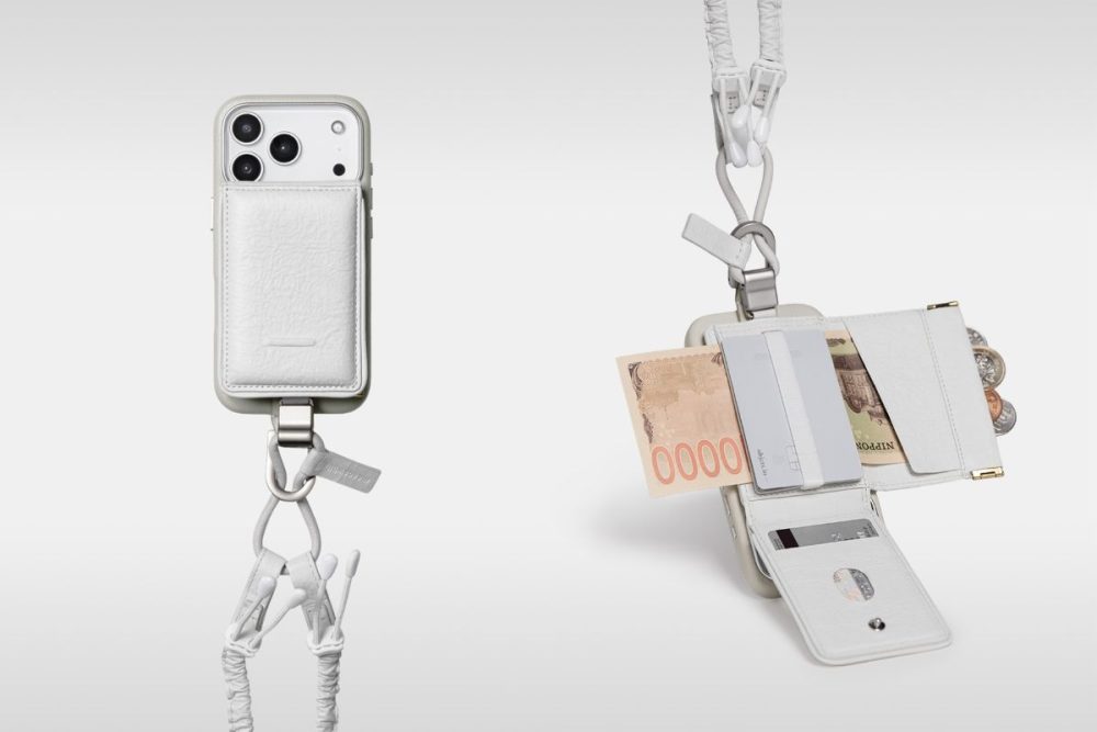 オブジェクツアイオー×ミーンズワイル「デタッチャブルストラップ + iPhoneケースセット ダイニーマ(R)レザーウォレット」￥47,300／2色展開