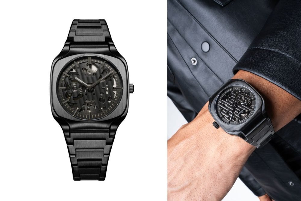D1ミラノ「スクエアスケルトン」￥137,500／自動巻／37㎜径／パワーリザーブは約42時間／5気圧防水