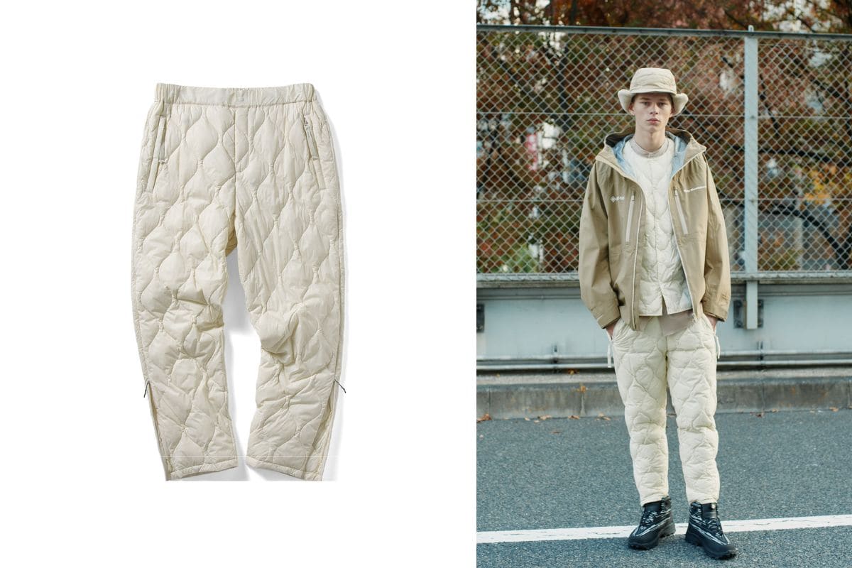 ホワイトマウンテニアリング×タイオン「10th Anniv. Light Down Pants」¥19,800/3色展開(ブラック、ホワイト、パープル)