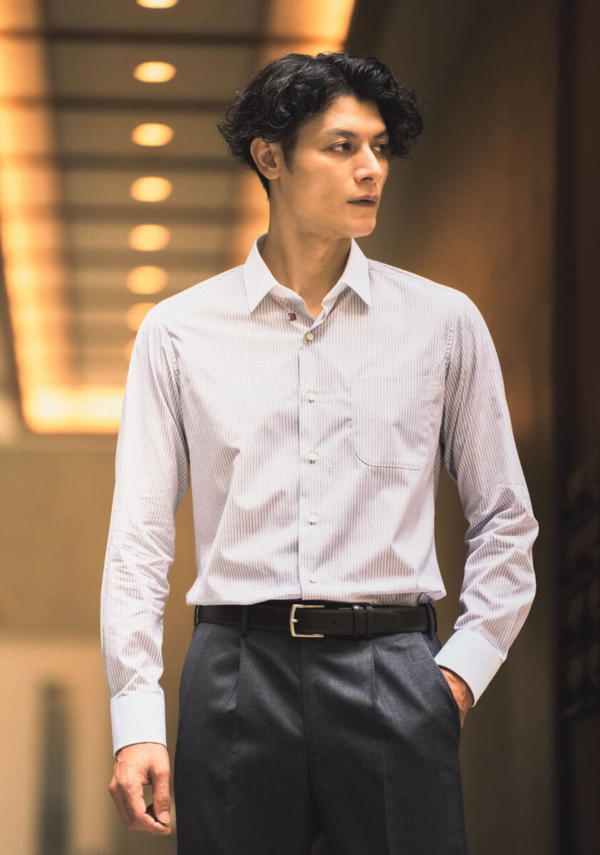 ドレステリア　レギュラーカラークレリック ストライプドレスシャツ