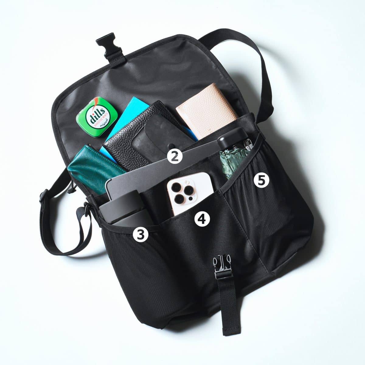 フラップを開けば4つのポケットが