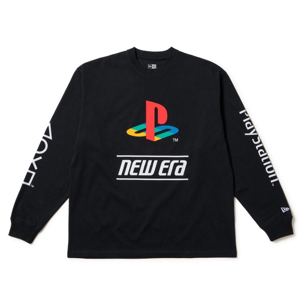 ニューエラ「長袖 オーバーサイズド コットン Tシャツ PlayStation プレイステーション ファミリーマーク ニューエラロゴ」￥7,150／2色展開