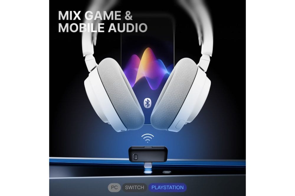 2.4GHz超低遅延ワイヤレスとBluetoothの同時接続・同時再⽣が可能