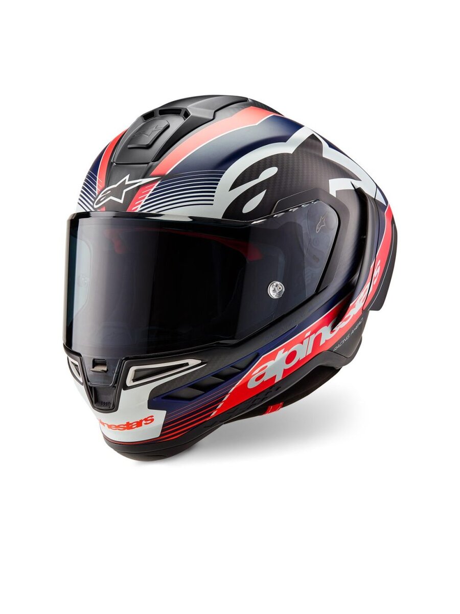 TEAMグラフィックのブラックカーボン/レッド蛍光/ダークブルーマットカラー