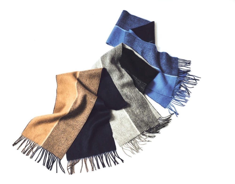 シップス エニィ　サープラスヤーン ウール カシミヤ リバーシブル パネル マフラー