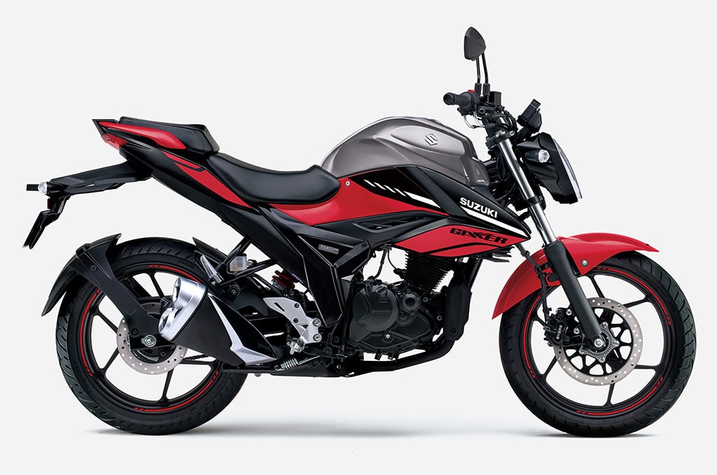 ジクサー150のオールドグレーメタリック/パールミラーレッドカラー