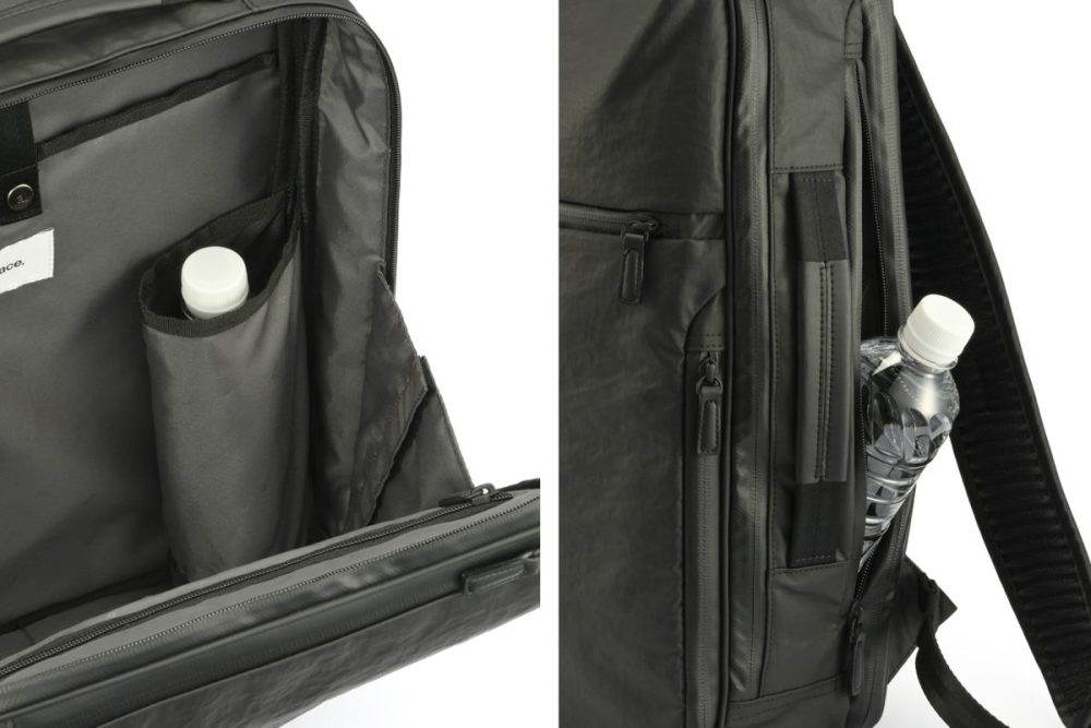 本体気室と側面ファスナーの双方からアクセスできる「2WAYスルーポケット」を配置。内側に速乾メッシュを使用