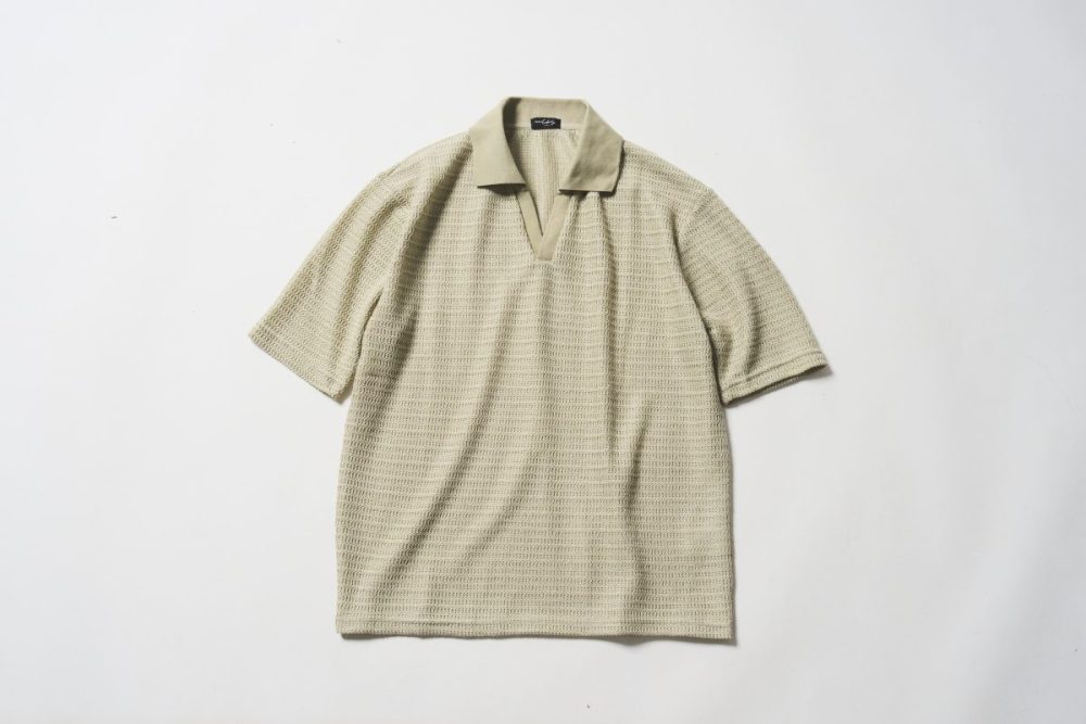 テクスチャーメッシュ５分袖スキッパーポロシャツ ￥1,280