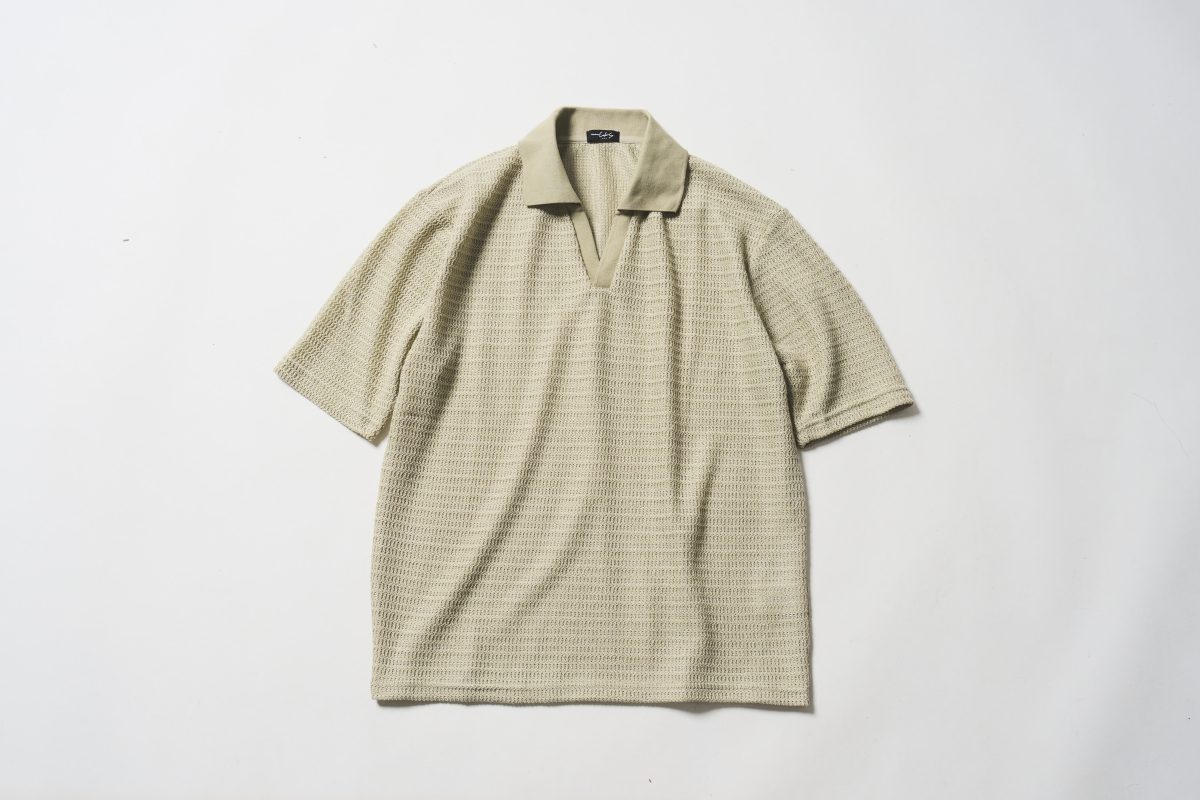 テクスチャーメッシュ５分袖スキッパーポロシャツ ￥1,280