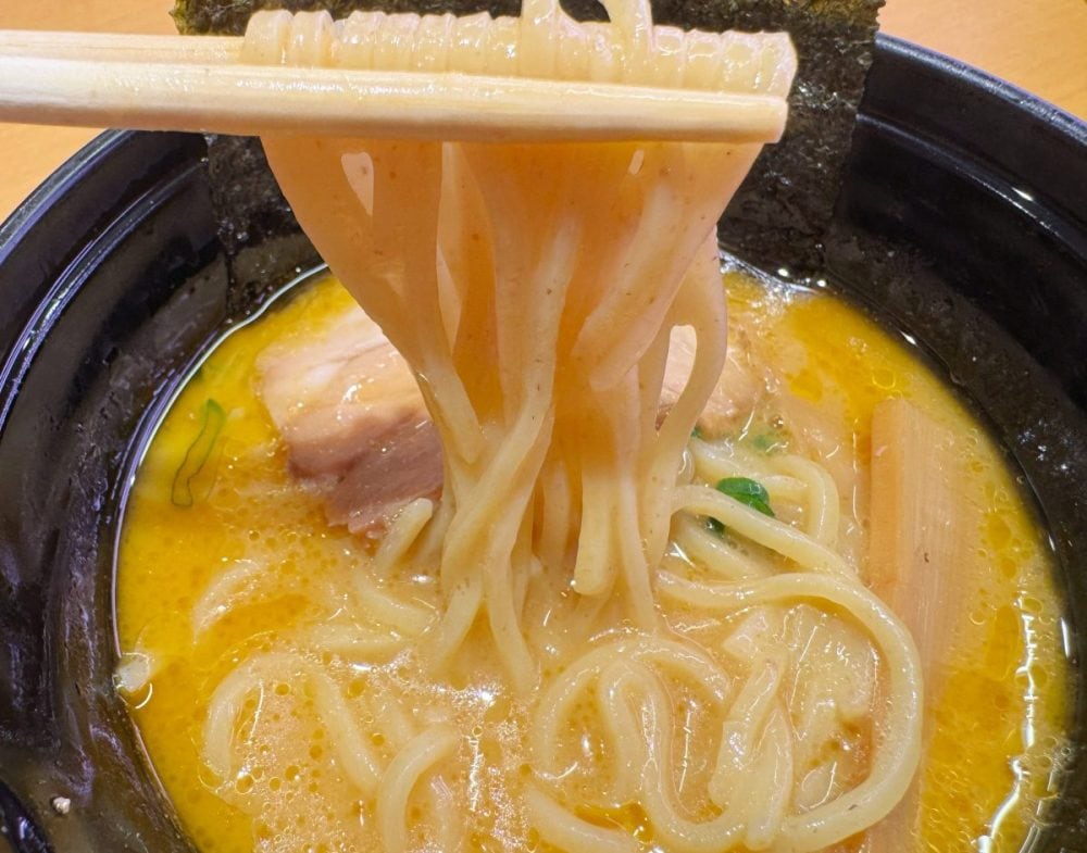とろみのある鶏白湯スープが麺にしっかりと絡み、ひと口ごとに濃厚なコクが口いっぱいに広がります