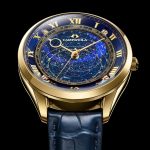 北緯35度から見える実視等級4.0等以上の恒星452個と、主な星雲・星団119個を文字板上に表示する星座早見機能を搭載