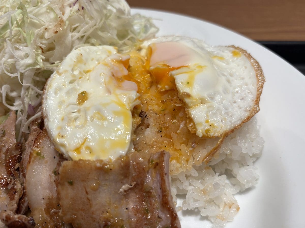 お肉にもともとついていたソースと黄身……両者がたっぷりしみ込んだお米も見逃せない！