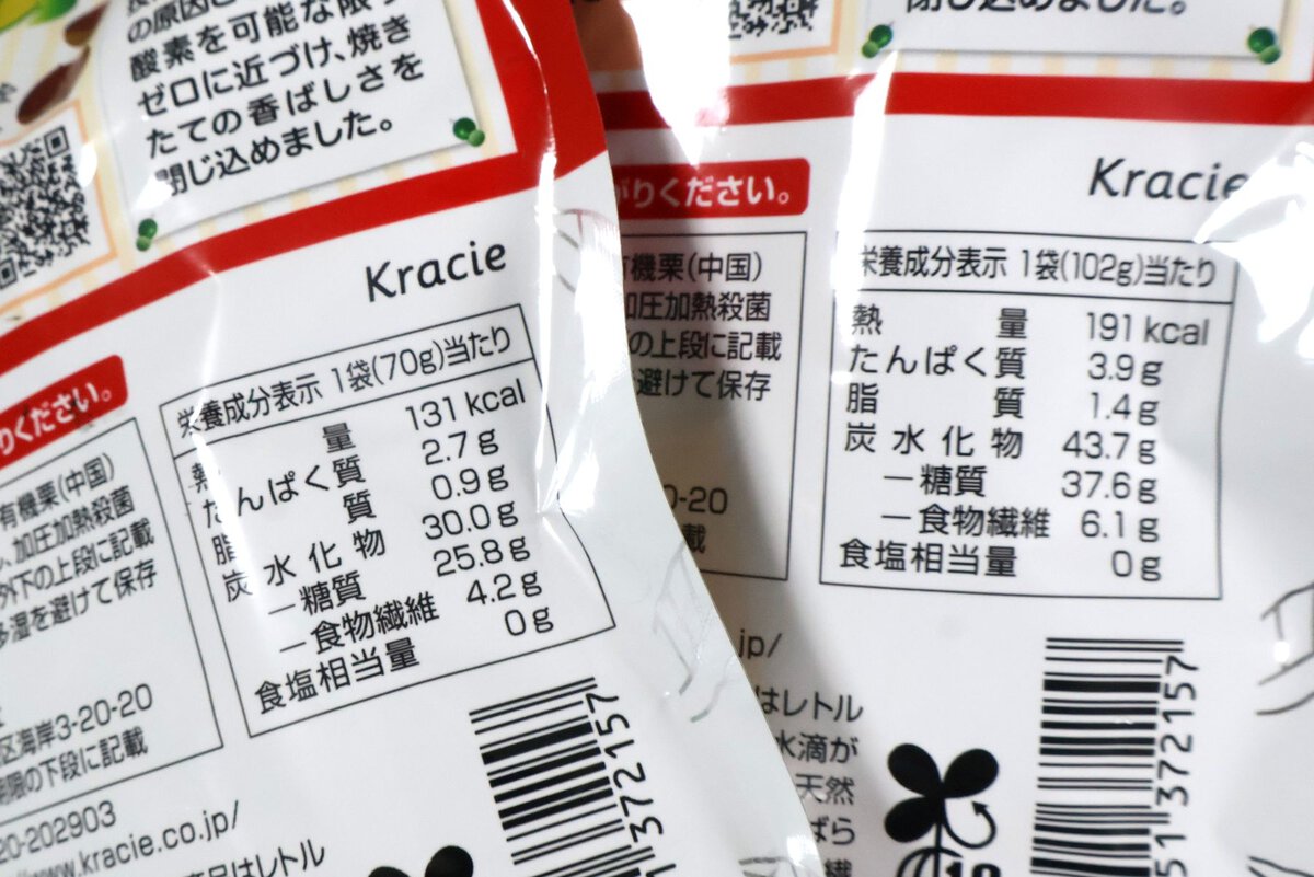 既存の商品は70g入り、増量後は102g