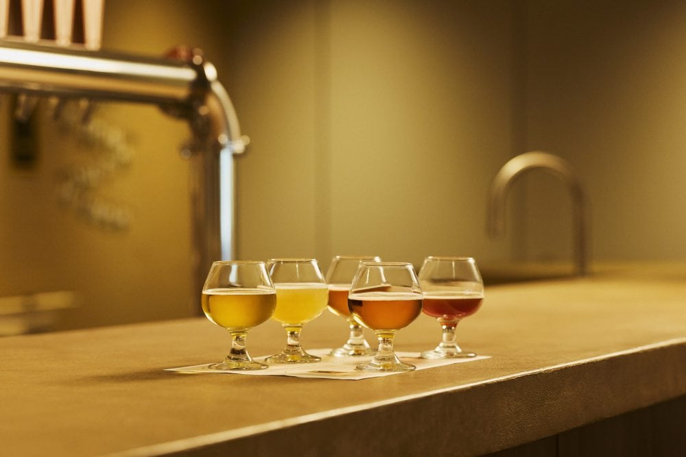 貯酒タンクから出したばかりの「蔵出しビール」の試飲