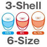帽体を3サイズに分けることで細やかなフィッティングと軽量化を実現し、ライダーに快適性を提供する