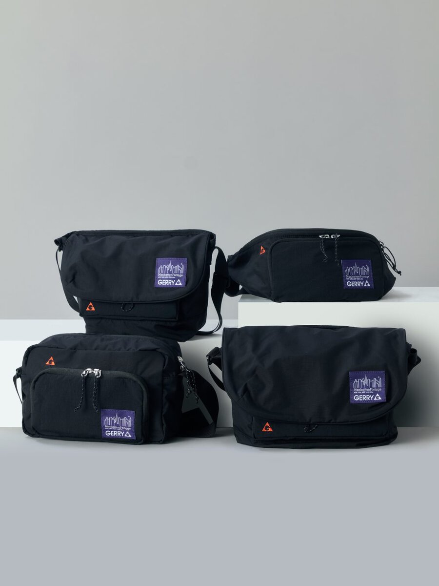マンハッタンポーテージ×ジェリー／すべて2色展開 「NYLON MESSENGER BAG（XXS）」￥17,380／W29×H18×D13㎝ 「BROOKLYN BRIDGE WAIST BAG」￥11,000／W46×H12×D6㎝ 「THE SPRINTER (LG) W/DIV」￥12,100／W25×H16.5×D10㎝ 「NYLON MESSENGER BAG JR（SM）」￥19,250／W34×H21×D14㎝